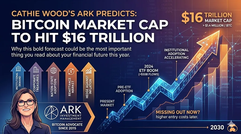 Cathie Wood da ARK prevê que a capitalização de mercado do Bitcoin atinja US$ 16 trilhões