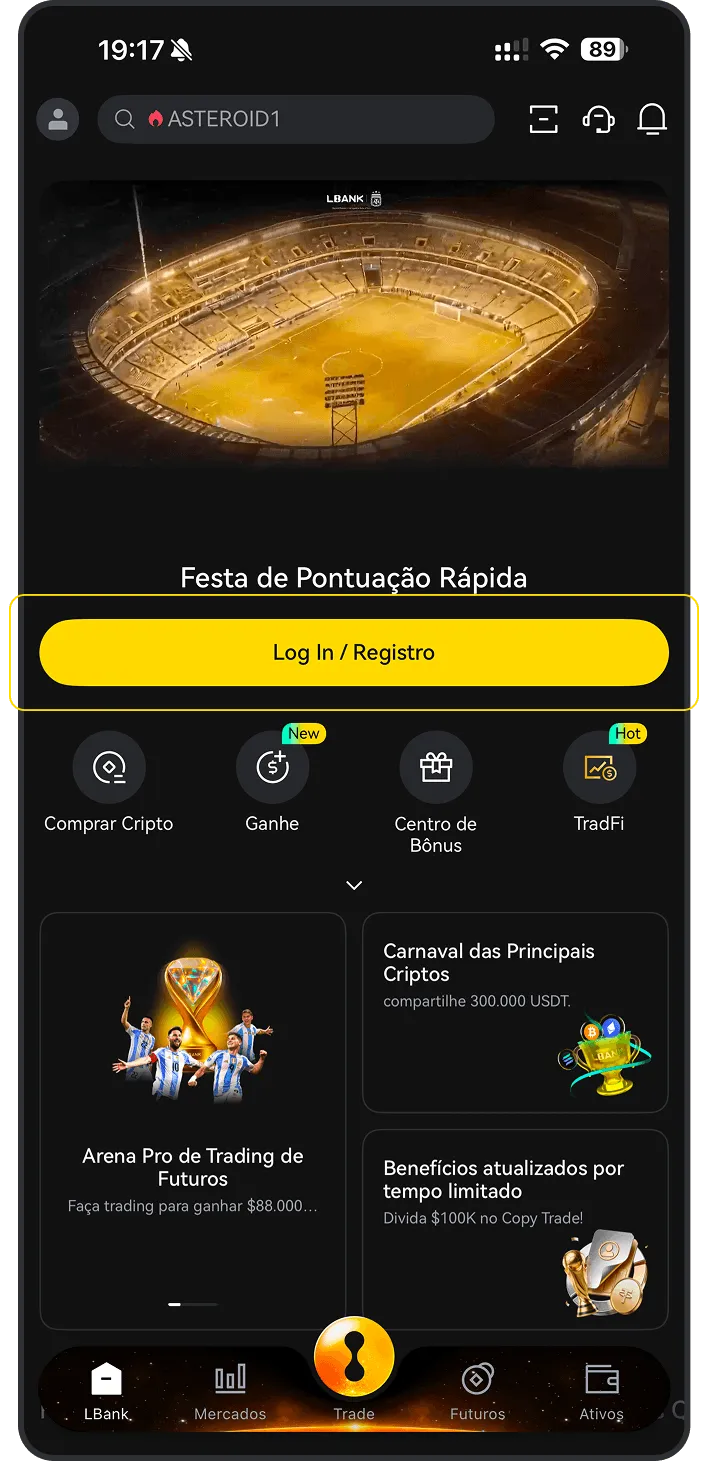 Registre uma conta na LBank