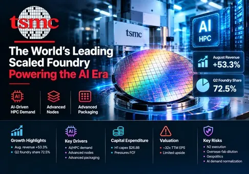 Rapport d'analyse financière sur Taiwan Semiconductor Manufacturing Company Limited (TSM) - Un chiffre d'affaires record confirme son rempart concurrentiel, mais une valorisation à 32 fois les bénéfices intègre déjà sa suprématie
